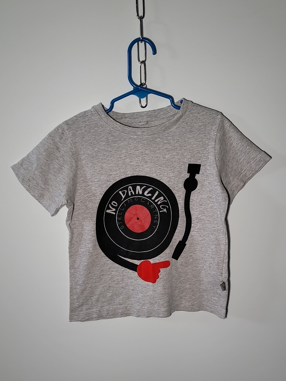 Stella McCartney Kids Gray Tee with Black & Red Record Graphic